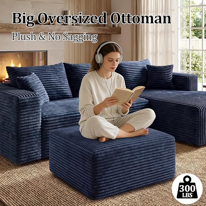 Corduroy Ottoman, Modern Boneless Cloud Foot Rest Foam Support, Oversized Modular Sectional Sofa Stool for Living Room, Bedroom & Small Spaces, No Assembly Required | Modular Sectional, Sofa Stool, Small Spaces, No Assembly Required