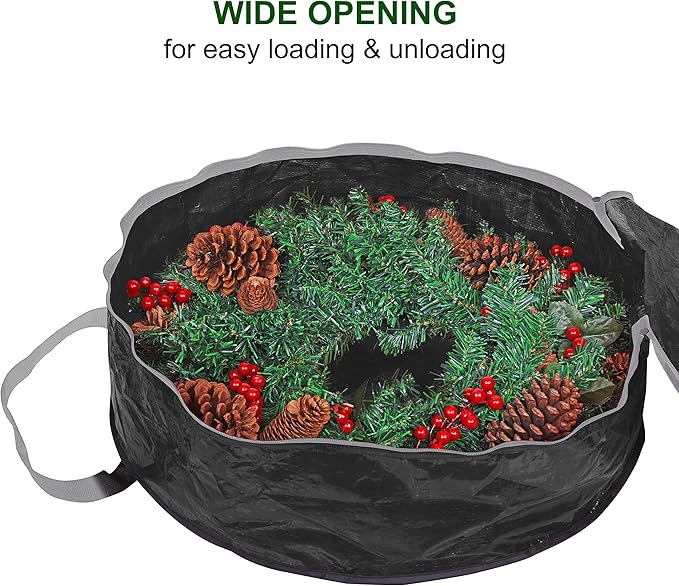 ProPik Christmas Wreath Storage Bag 30" - Garland Holiday Container with Tear Resistant Material - Featuring Heavy Duty Handles and Transparent Card Slot - 2 Pack (30 Inch, Black)