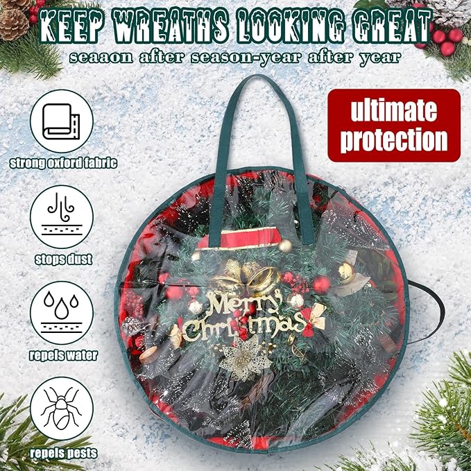 Shappy 4 Pcs Red Wreath Storage Bag Clear Wreath Box Storage Containers with Clear Window and Handle Garland Containers for Holiday Seasonal Bags (36 Inch)