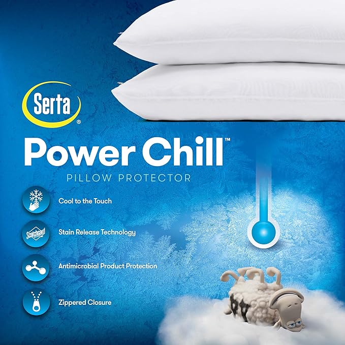 Serta Power Chill Cooling Pillow Protectors,Stain Resistant and Zippered Pillow Protector,Protects-Pillow from Dust and Dirt,King,White,2 Count (Pack of 2)