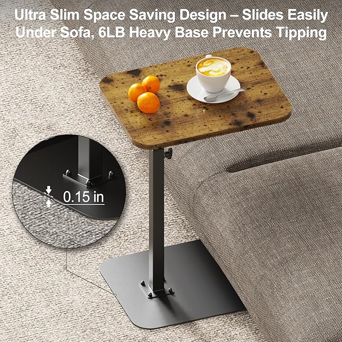 HzTinT TV Tray Side Table Sofa Tray for Couch Heavy Metal Base Swivel/Adjustable Height, Sofa Bed Bathroom Living Room, Study TV Tray C Shaped End Table Food Snack Trays for Eating Small Spaces