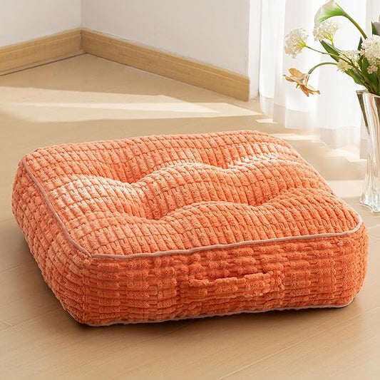 6" Washable Floor Pillow Cushion for Adults, Meditation Cushion Pillow, Removable Tufted Blended Corduroy Cover, Large Square Floor Sitting for Tatami Living Room or Yoga, 22x22 Inch, Machine Washable