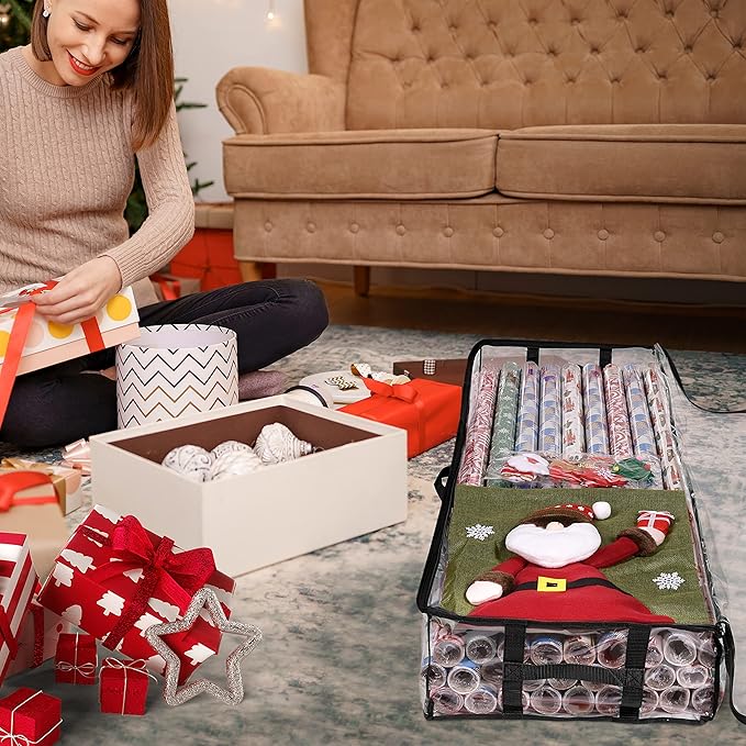 ProPik Wrapping Paper Box | Underbed Gift Wrap Storage & Organizer | 41”x14”x6” Fits 18-24 Rolls Up to 40” Long Roll | Holder for Ribbon, Bows and Accessories 2 Pack (Black)