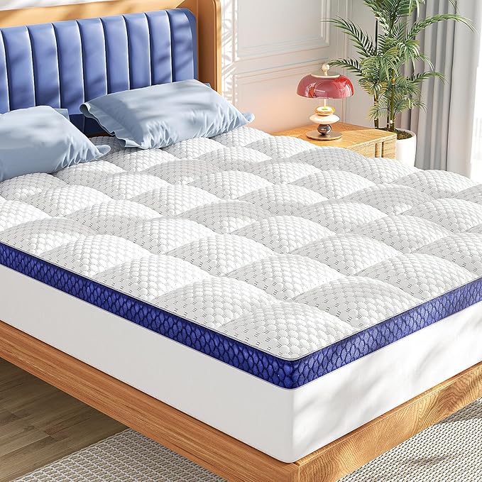 BEDELITE Full Mattress Topper 3 Inch Thick Mattress Pad, Plush Pillow Top Bed Cover with Elastic Deep Pockets Up to 6-24 Inch for Pressure Relief, Shredded Memory Foam Filling
