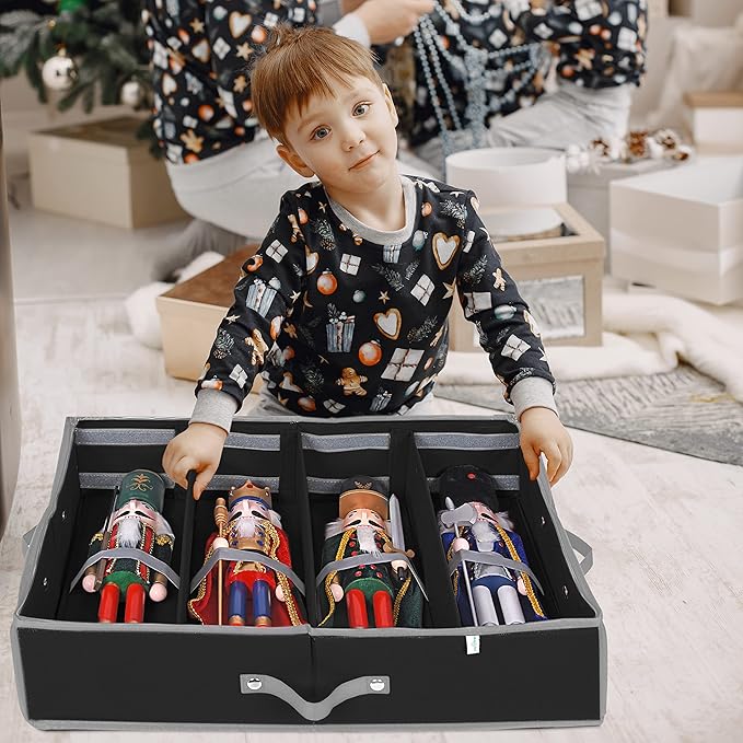 ProPik 2 Pack Christmas Figures Storage Box | Each Holds 4 Holiday Figurines up to 16” | Adjustable Nutcracker Decor Ornament Storage Container | Xmas Decorations Accessories Boxes (Black)