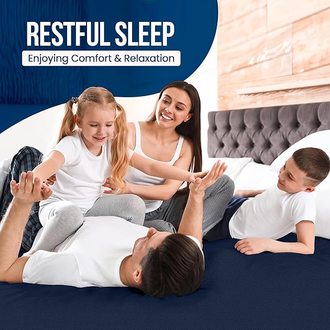 Twin Size Mattress Protector Waterproof, Premium 200 GSM Terry Mattress Cover, Soft & Breathable Bed Cover, Fitted Sheet Style Stretchable Deep Pockets 15" by Utopia Bedding (Navy Blue)