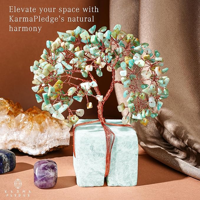 Chakra Tree of Life for Unique Gifts for Mom, Dad, Home and Office Decor, Handmade Amazonite Healing Crystal Tree for Positivity, Money & Good Luck, Birthday Gifts for Women,Mens