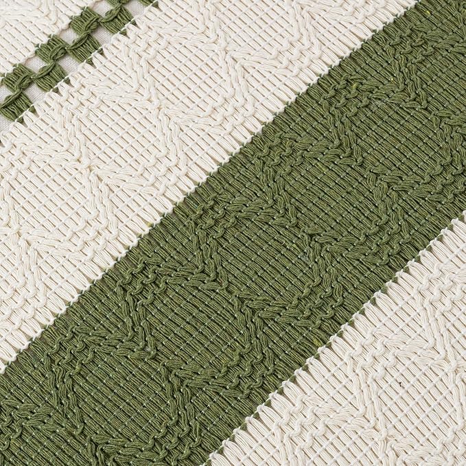 Fancy Homi Set of 1 Boho Moss Green Long Lumbar Decorative Throw Pillow Cover 14x24 Inch for Couch Bed Sofa Chair, Modern Organic Farmhouse Home Decor, Soft Cotton Cute Accent Rectangle Cushion Case
