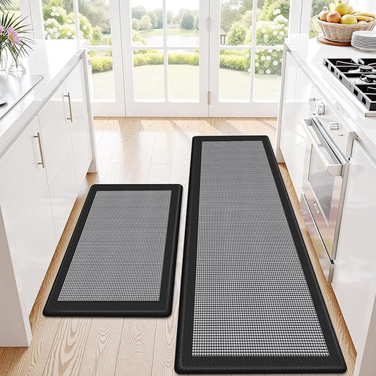 Kitchen Mats, 2PCS Kitchen Rugs for Floor, Cushioned Anti-Fatigue Mats for Kitchen Floor, Non-Slip Standing Desk Mat for Sink, Home, Laundry & Office, 17.3"x30"+17.3"x59" (Black)
