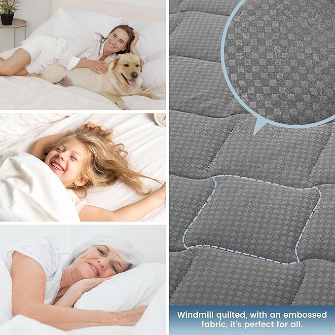 SLEEP ZONE Waterproof Mattress Protector Pad Twin Machine Washable, Breathable Mattress Topper with Deep Pockets, All-Season Use, Hotel Quality (Twin, Grey)