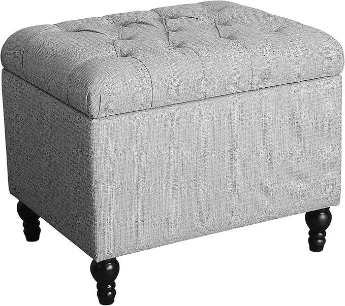 Homepop Home Decor | Upholstered Button Tufted Storage Ottoman | Hinged Lid Ottoman with Storage for Living Room & Bedroom | Decorative Home Furniture (Pewter Gray)