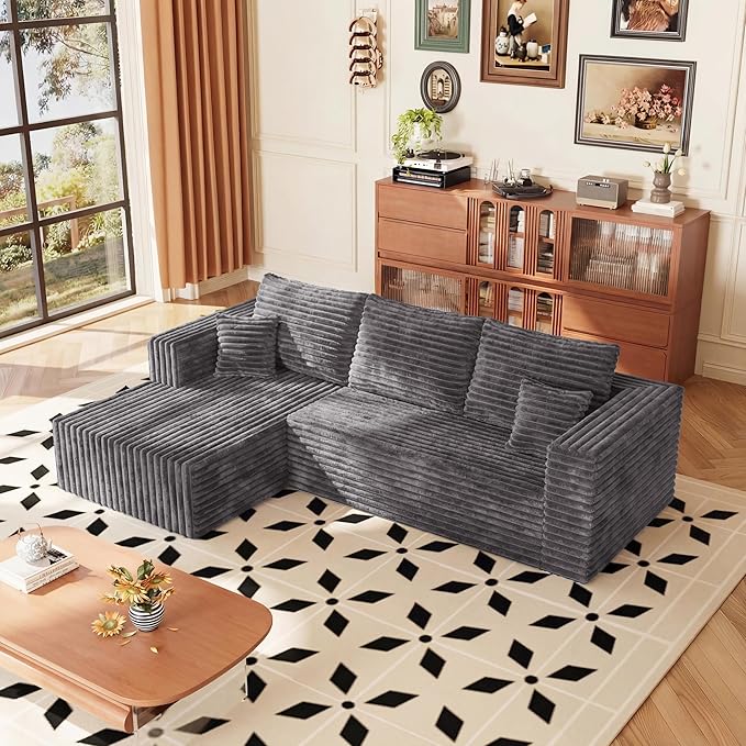 Modular Sectional Sofa, Boneless Compressed Sofa in a Box, L-Shaped Cloud Couch with Deep Seats & Chaise for Living Room, No Assembly Required (Drak Gray, 92.5" L-Shape with Left Facing Chiase) | Boneless Compressed, Sofa in a Box, Cloud Couch, Deep Se...