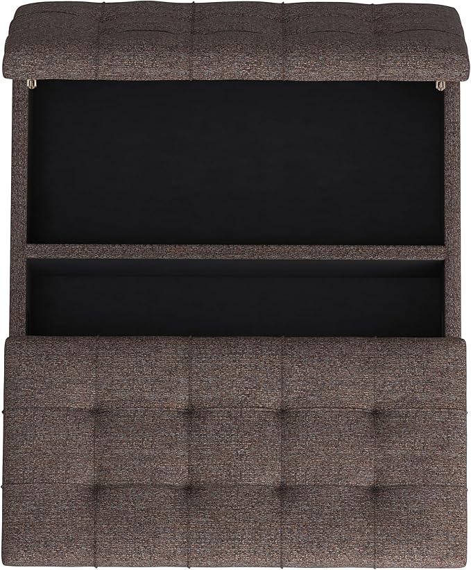 SIMPLIHOME Harrison Coffee Table Storage Ottoman - 36 inch Wide Upholstered Tweed Look Fabric Square Lift-Top Ottoman in Mink Brown, Transitional Ottoman for Living Room with Hidden Storage