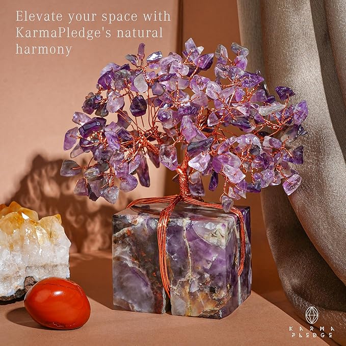 Chakra Tree of Life for Unique Gifts for Mom, Dad, Home and Office Decor, Handmade Amethyst Healing Crystal Tree for Positivity, Money & Good Luck, Birthday Gifts for Women, Mens