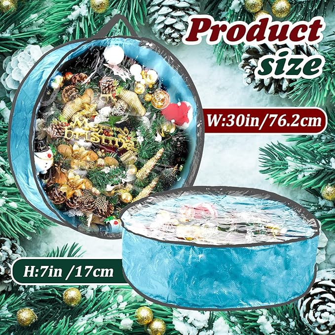Dunzy 8 Pieces Wreath Container Christmas Wreath Storage Bag Garland Tear Resistant Fabric Round Boxes with Clear Window for Storage for Xmas Holiday Ornament(30×30×7.8 Inch,Blue)