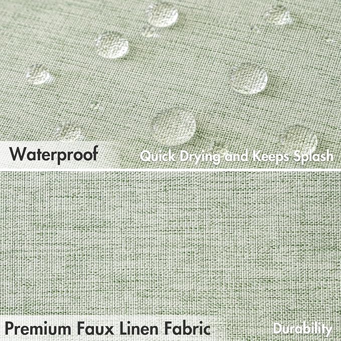MIULEE Sage Green Scalloped Shower Curtain Linen Textured with 12 Metal Hooks Cute Heavy Duty Washable Waterproof Thick Cloth Spring Curtains with Black Border for Bathroom Hotel Bathtub,W72*L72