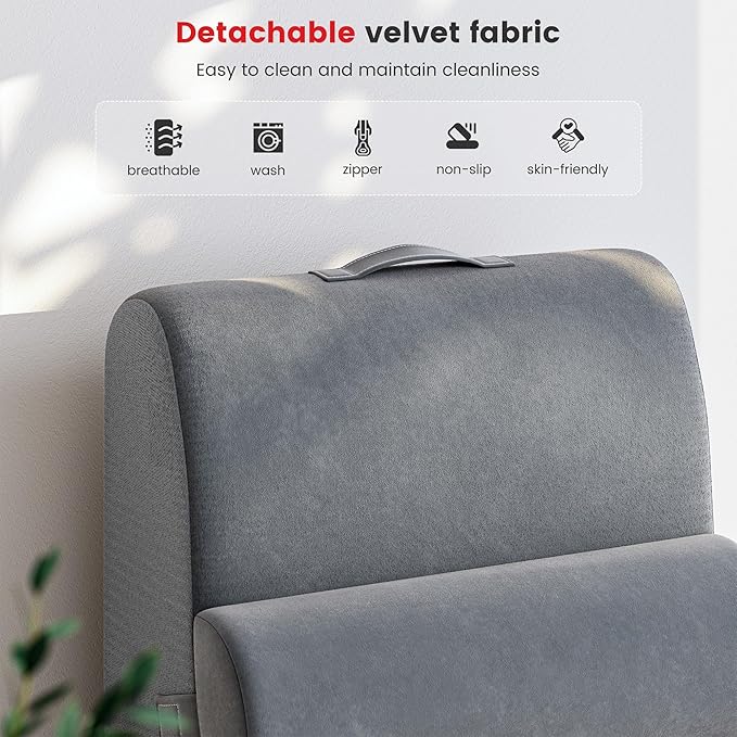 Homkdom Reading Pillow for Sitting in Bed Adult, 22" Back Pillow for Bed Sitting up with Armrests & Storage Pockets, Ergonomic Wedge Pillow for Watching TV, Gaming, Working, Recovery, 5PCS, Grey