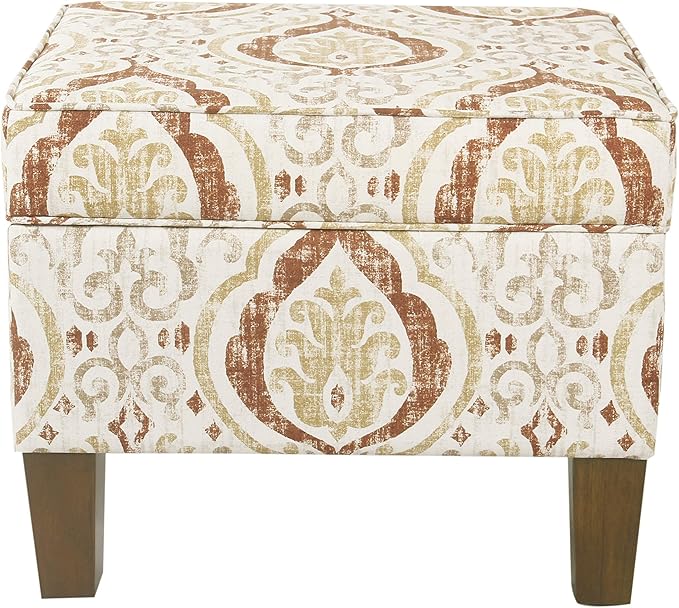 HomePop Square Ottoman - Burnt Orange and Cream Medallion