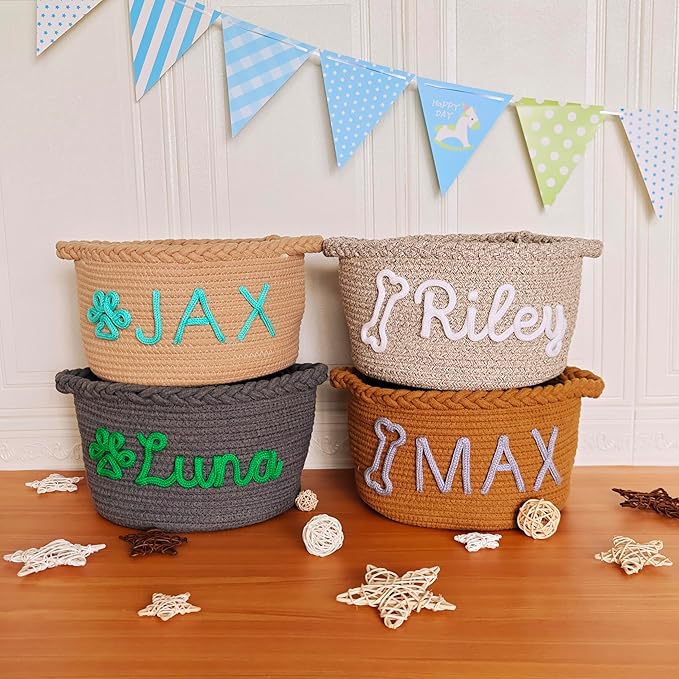 FKOG Handmade Personalized Baby Show Gift Basket, Custom Cotton Rope Storage Basket, Baby Nursery Organizer with Custom Name, Newborn Baby Baptism Gift (White Baby Girl Basket)
