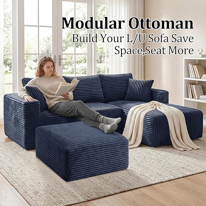 Corduroy Ottoman, Modern Boneless Cloud Foot Rest Foam Support, Oversized Modular Sectional Sofa Stool for Living Room, Bedroom & Small Spaces, No Assembly Required | Modular Sectional, Sofa Stool, Small Spaces, No Assembly Required