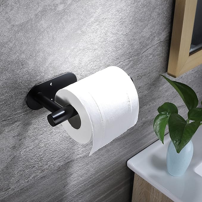 YIGII Adhesive Toilet Paper Holder - Self Adhesive Black Toilet Paper Roll Holder Wall Mount for Bathroom and Kitchen, SUS-304 Stainless Steel