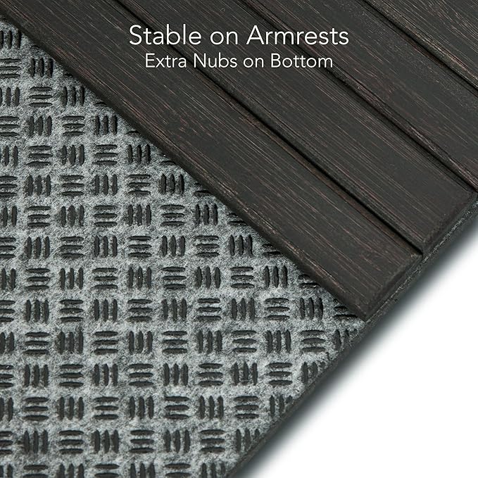 Detor Couch Cup Holder Tray with Super Anti-Slip Pad, Large 4.5" x 4.5" Organizer, Black-Stained Bamboo Finish, Enhanced Non-Slip Felt Base, Durable Bamboo Slats, Fits Armrests 5.5" and Wider