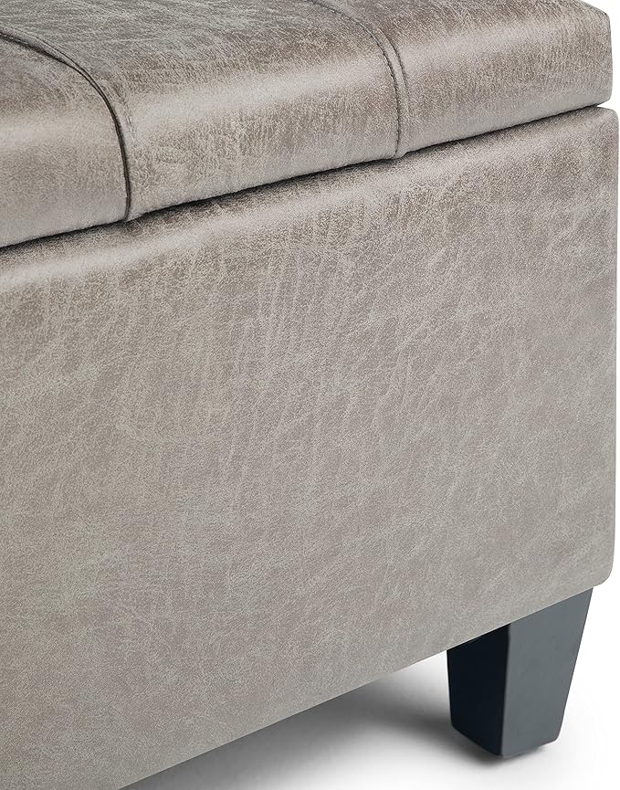 SIMPLIHOME Harrison Coffee Table Storage Ottoman - 36 inch Wide Upholstered Vegan Leather Square Lift-Top Ottoman in Distressed Grey Taupe, Transitional Ottoman for Living Room with Storage