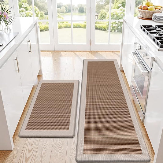 Kitchen Mats, 2PCS Kitchen Rugs for Floor, Cushioned Anti-Fatigue Mats for Kitchen Floor, Non-Slip Standing Desk Mat for Sink, Home, Laundry & Office, 17.3"x30"+17.3"x59" (Khaki)