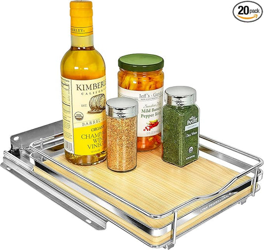 LYNK PROFESSIONAL® Élite™ Pull Out Spice Organization for Cabinets - 8-3/8 inch Wide – Spice Rack for Inside Cabinets – Wood/Chrome - Sliding Spice Rack Organizer for cabinet – Spice Rack - 1 Tier