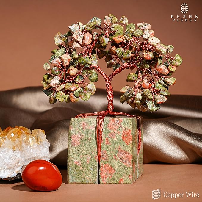 Chakra Tree of Life for Unique Gifts for Mom, Dad, Home and Office Decor, Handmade Unakite Healing Crystal Tree for Positivity, Money & Good Luck, Birthday Gifts for Women, Mens