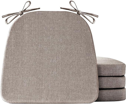 IASEAHK Chair Cushions for Dining Chairs Set of 4, Non Slip Kitchen Chair Pads, 17" x 16" x 2", Indoor Dining Chair Cushions with Ties, D-Shaped Seat Cushions for Kitchen Chairs, Light Brown