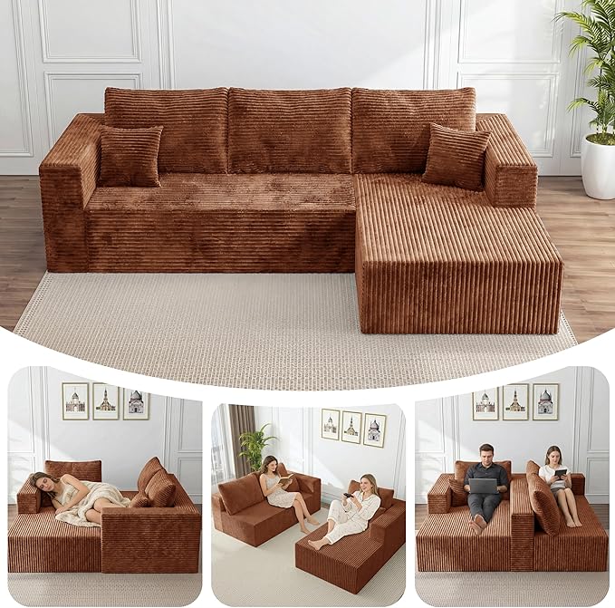 BSHOMGI Boneless Couches for Living Room, Modular L Shaped Couch with Deep Seat Oversized Right Facing Chaise, Memory Foam Compressed Spineless 3 Seater Sofa for Apartment | Boneless Compressed, Sofa in a Box, Cloud Couch, Deep Seats, No Assembly Requi...