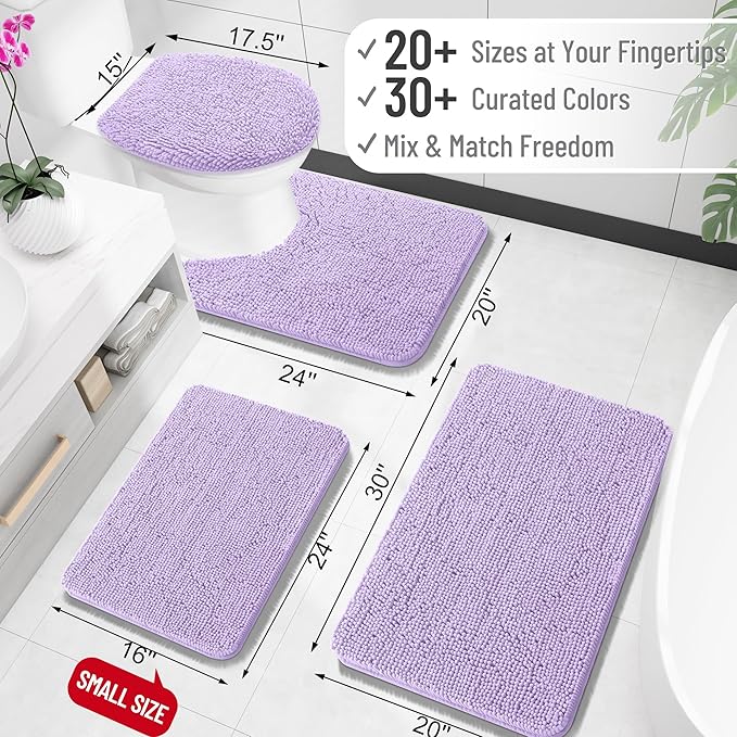 OLANLY Bathroom Rugs 34x21, Extra Soft Absorbent Chenille Bath Rugs, Rubber Backing Quick Dry, Machine Washable Bath Mats for Bathroom Floor, Tub and Shower, Home Decor Accessories, Lavender