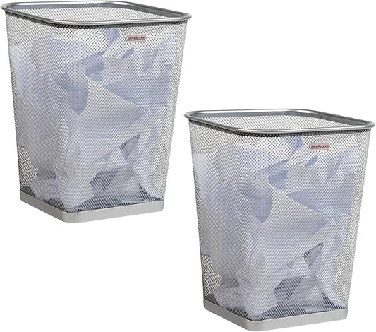 Mind Reader Mesh Trash Can, Square Wastebasket for Office or Home, 5 Gallon Capacity, Metal Mesh, Set of 2, Silver