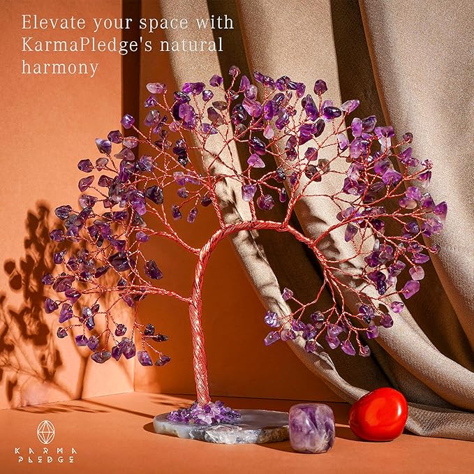 Amethyst Crystal Tree of Life for Home, Office, Room, Wall Decor to Bring Money & Good Luck, Handmade Reiki Healing Chakra Tree, Unique Birthday Gifts for Women, Men, Mom & Dad