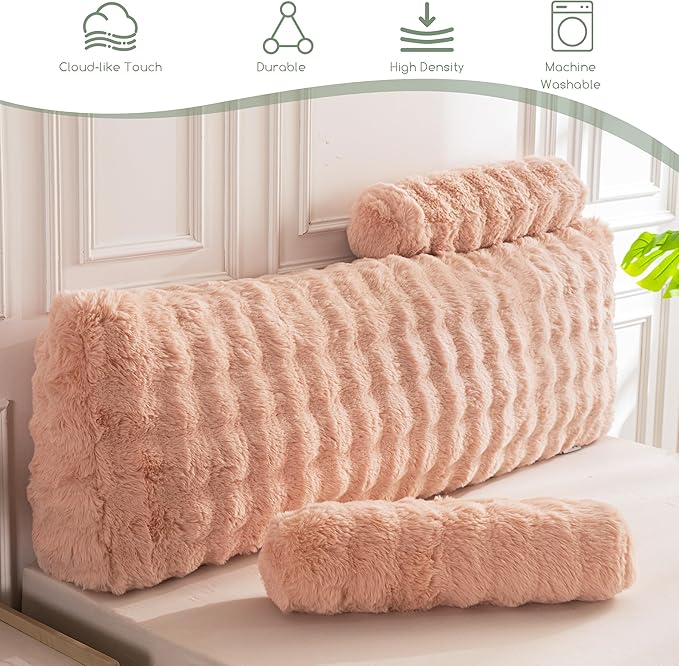 HIGOGOGO Headboard Pillow King,Ultra-Soft Wedge Pillow with 2 Cylindrical Neck Pillows,Memory Foam Filling,Back Support Pillows for Bed Sitting Up, Reading & Working, Removable Cover, 76"x19.7"