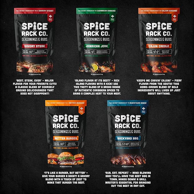 Spice Rack Co. BBQ Seasonings And Rubs - Smoking & Grilling Spices and Seasonings Sets, Grilling Accessories & Smoker Accessories, Unique Fathers Day Gift For Dad, Gifts For Father's Day (5 Pack)