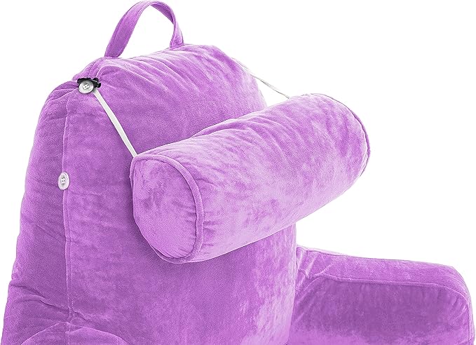 Husband Pillow XXL The Original for Adults - 30" Tall Backrest for Sitting Up in Bed - Firm Support Reading, Bed Rest Pillow for Adults, Neck Roll, Removable Cover - TV - Light Purple