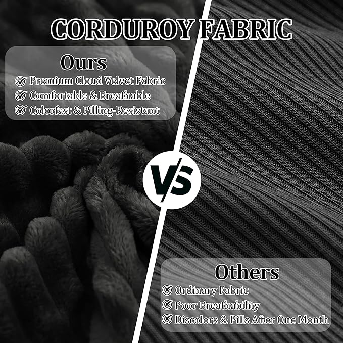Corduroy Ottoman, Modern Boneless Cloud Foot Rest Foam Support, Oversized Modular Sectional Sofa Stool for Living Room, Bedroom & Small Spaces, No Assembly Required (Black, Ottoman) | Foam Support, Living Room Bedroom, Small Spaces, No Assembly Required