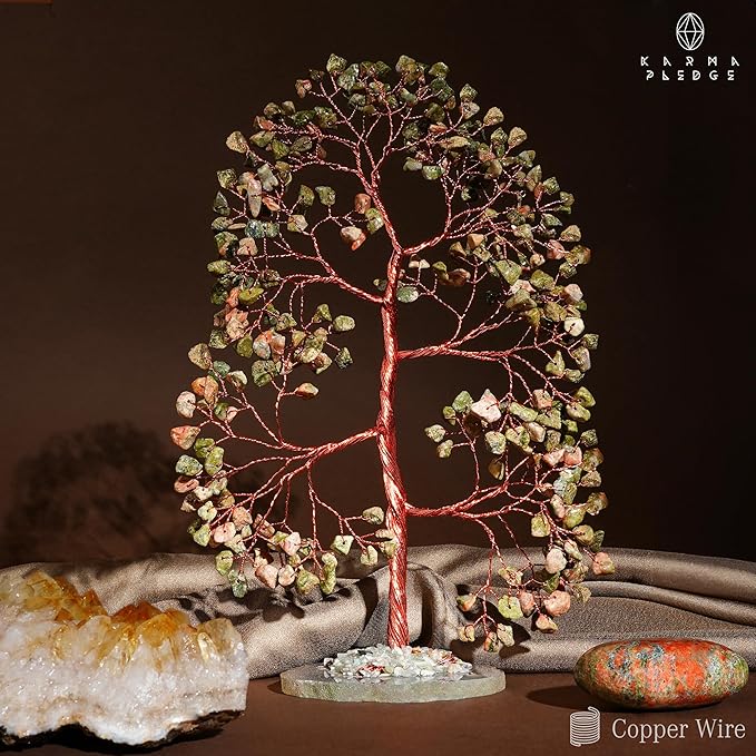 Crystal Tree of Life Birthday Gifts for Women, Men, Frineds, Handmade Unakite Chakra Tree for Home, Room, Office Decor, Bring Money, Positivity, Reiki Healing, Good Luck, Gifts for Mom & Dad