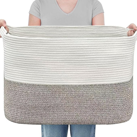 MEGASKET XXXXL Rope Basket for Blankets, 25" x 16" x 16"(108L) Rectangle Blanket Basket Living Room, Extra Large Wicker Woven Blanket Pillow Storage Basket, Kids Dog Toy Basket Storage Bins Organizer
