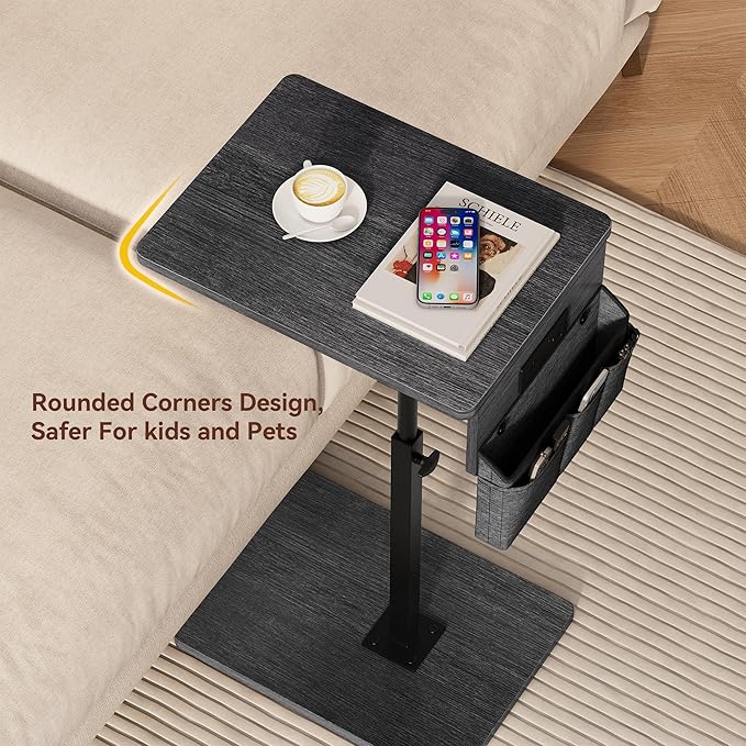 Vagusicc Sofa Armrest Tray Table for Couch - 360° Swivel Height Adjustable Side Table for Small Spaces, Snack Side Table for Bed or Chair, C Shaped End Table Snack Table for Eating Dinner Laptop