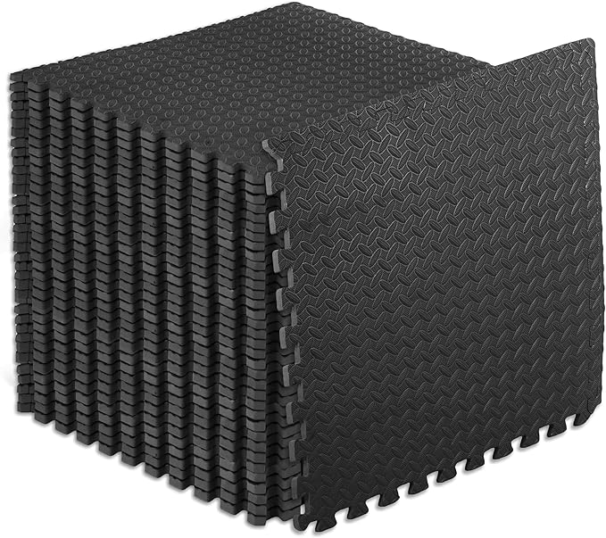 ProsourceFit Puzzle Exercise Mat ½ in, EVA Interlocking Foam Floor Tiles for Home Gym, Water-Resistant Mats Workout Equipment, Floor Padding for Kids, Black, 24 in x 24 in x ½ in, 144 Sq Ft - 36 Tiles
