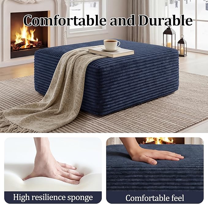 Corduroy Ottoman, Modern Boneless Cloud Foot Rest Foam Support, Oversized Modular Sectional Sofa Stool for Living Room, Bedroom & Small Spaces, No Assembly Required | Modular Sectional, Sofa Stool, Small Spaces, No Assembly Required