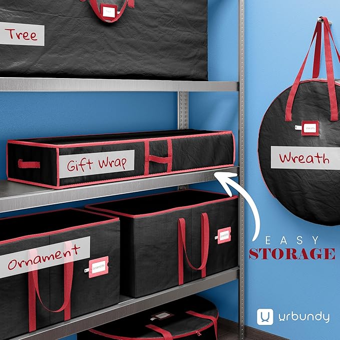 Heavy Duty Wrapping Paper Organizer - Black Christmas Storage Bag for Gift Bags & Decorations