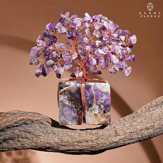 Chakra Tree of Life for Unique Gifts for Mom, Dad, Home and Office Decor, Handmade Amethyst Healing Crystal Tree for Positivity, Money & Good Luck, Birthday Gifts for Women, Mens