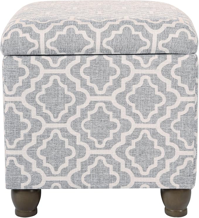 Homepop Home Decor | Upholstered MediumRectangular Storage Ottoman | Hinged Lid Ottoman with Storage for Living Room & Bedroom,Gray Geometric