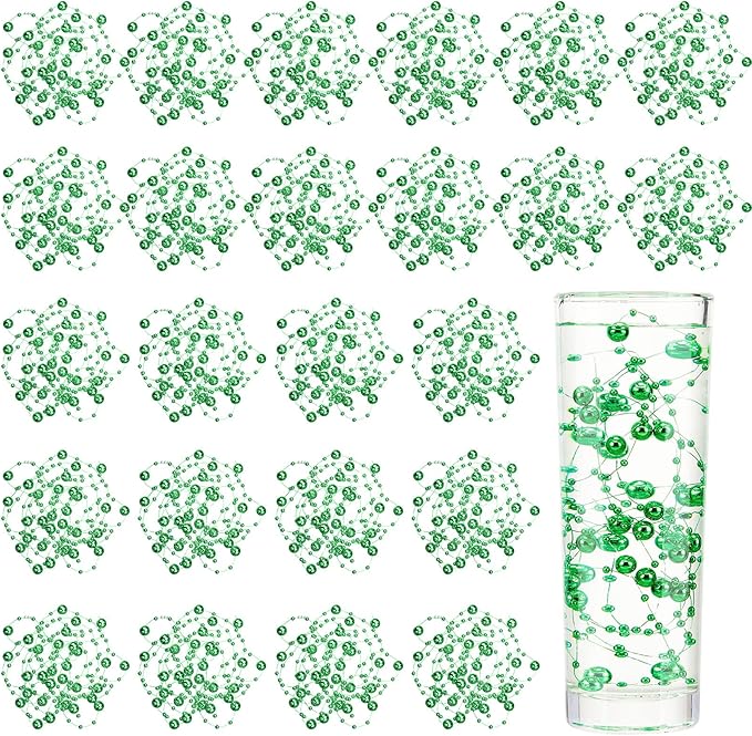 Tondiamo 24 Pcs Artificial Pearl String for Floating Candle Faux Pearls Beads String Garland Centerpiece Decoration for Vases Filler Wedding Spring Holiday Party Decor(Green)