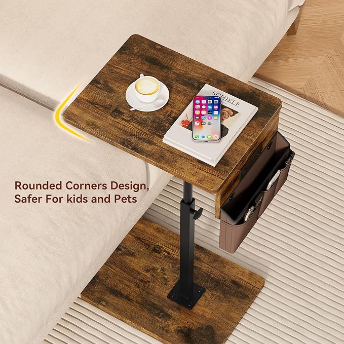 Vagusicc Sofa Armrest Tray Table for Couch - 360° Swivel Height Adjustable Side Table for Small Spaces, Snack Side Table for Bed or Chair, C Shaped End Table Snack Table for Eating Dinner Laptop