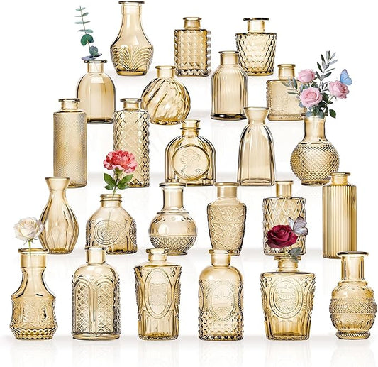 24PCS Mini Bud Vases As Wedding Centerpieces for Tables,Gold Bud Vases for Flowers,Small Flower Vases Suitable for Birthday Party,Anniversary,Wedding Reception,Baby Shower (Gold, 24PCS)